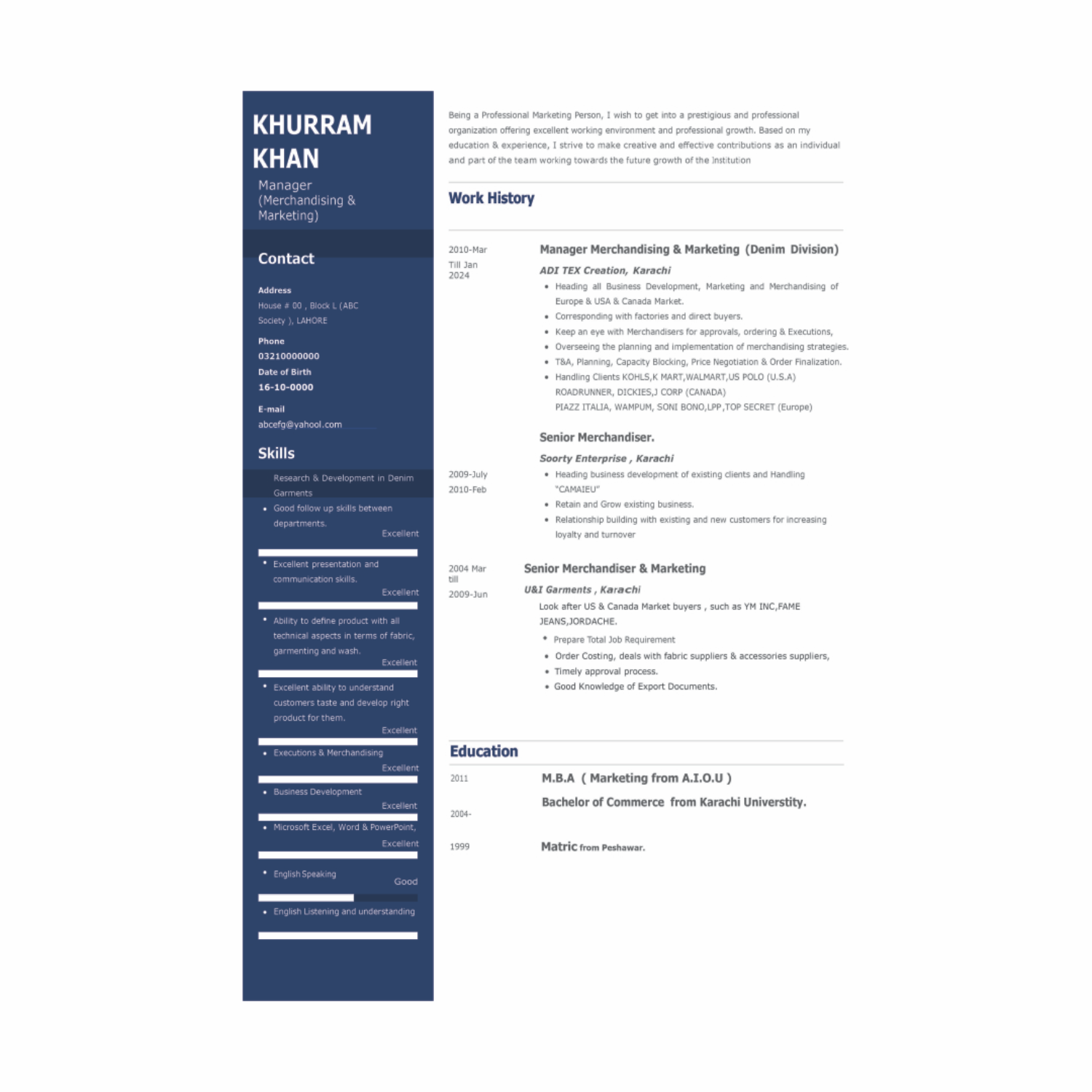 PROFESSIONAL C.V (CURRICULUM VITAE) Khurram Khan Format