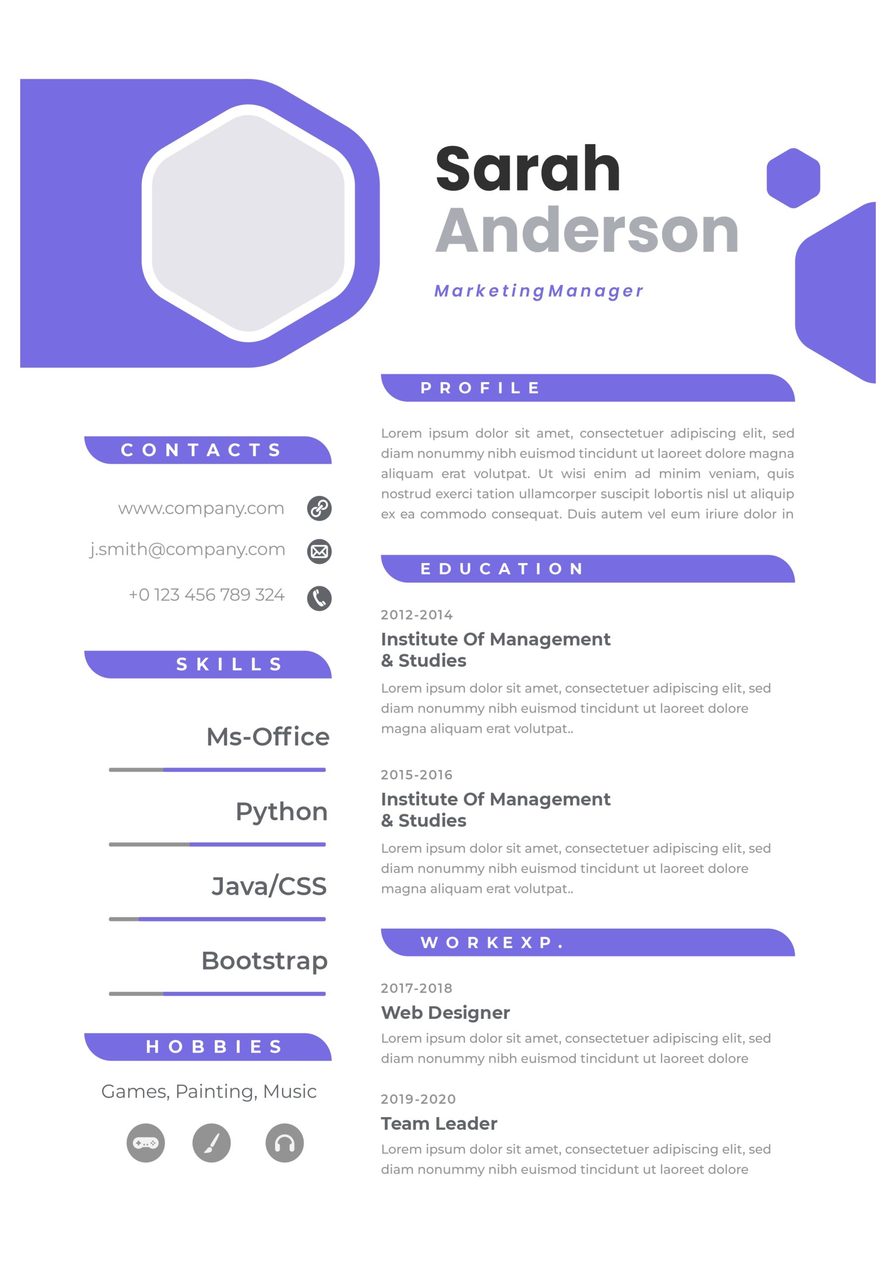 SARAH ANDERSON C.V PROFESSIONAL